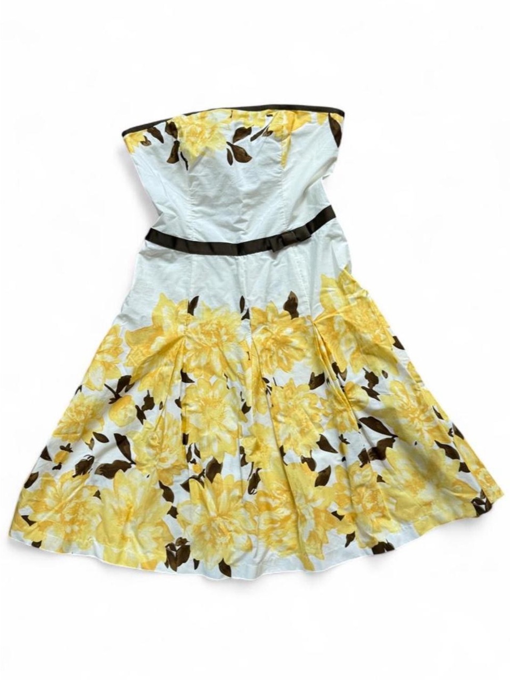 Y2k Speechless Strapless Floral Fit & Flare Knee Dress Bow Pleated Cotton